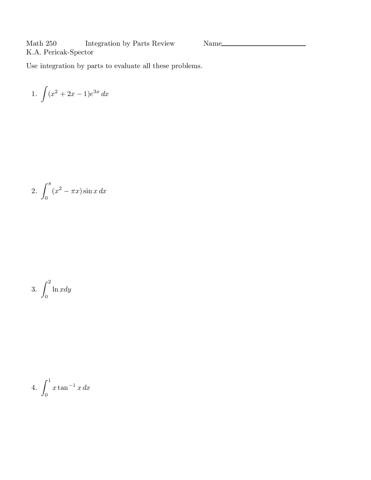 Integration by Parts Review - Calculus II | MATH 250 - Docsity