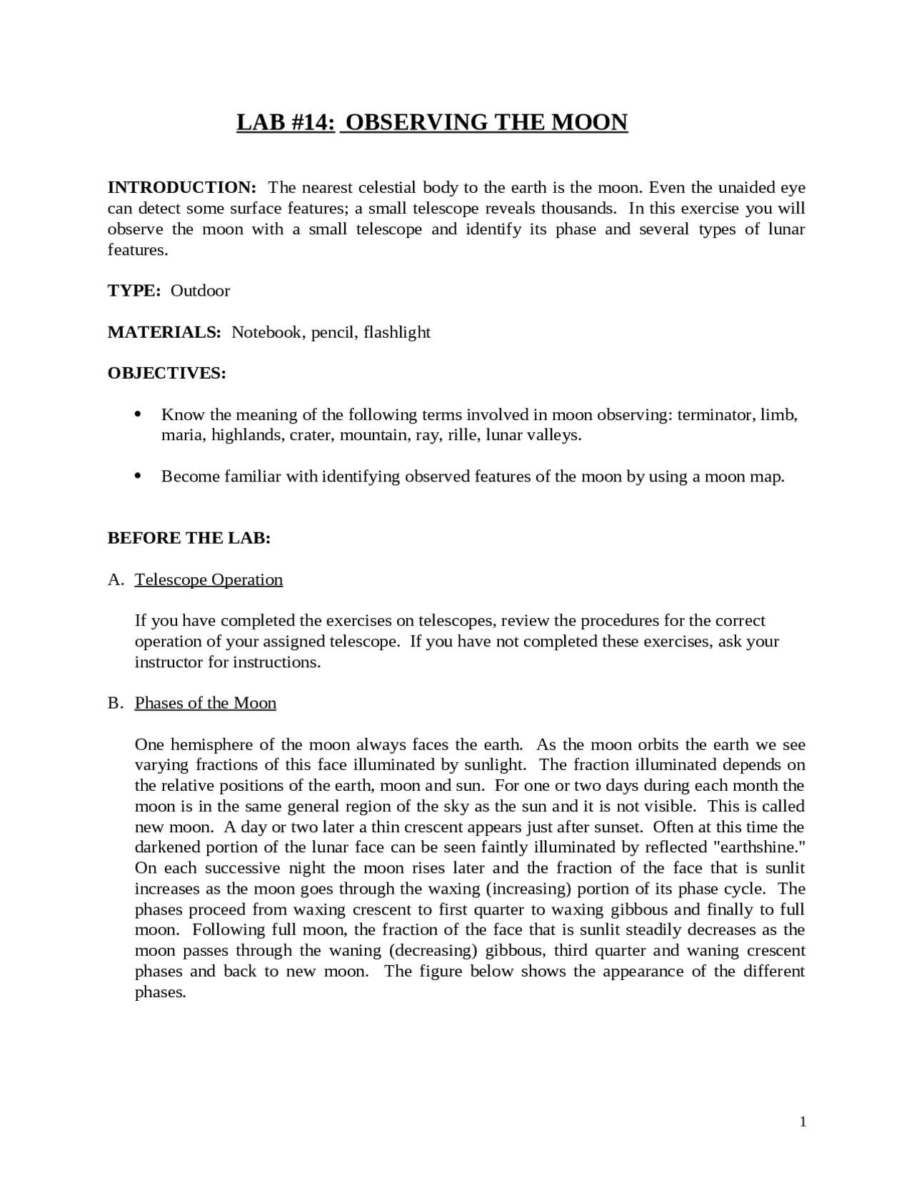 Moon Introduction Sample Lab 14: Observing the Moon Introduction | AST 112 - Docsity