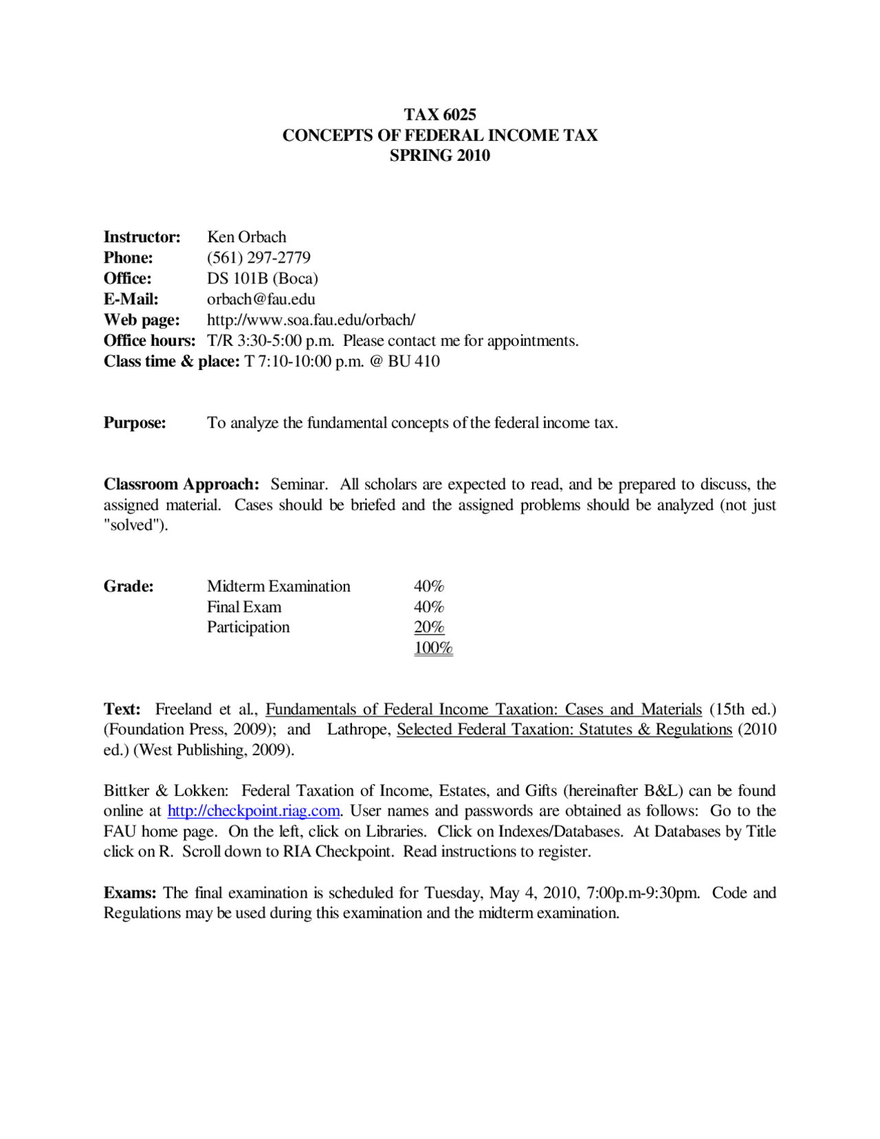 Fau Final Exam Schedule Spring 2022 Review For Exam 7 - Concepts Of Federal Income Tax | Tax 6025 - Docsity