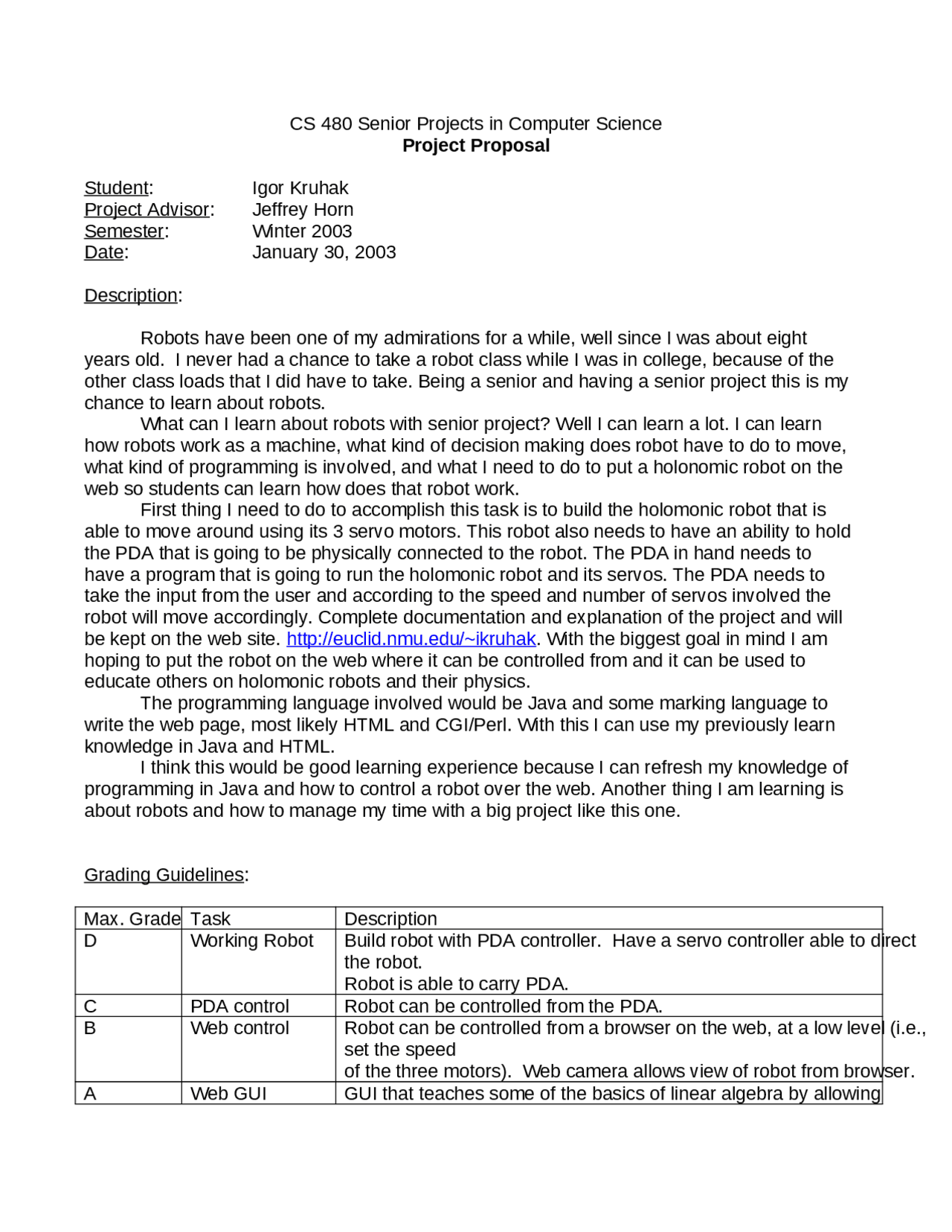 Project Proposal for Senior Project Computer Science | CS 480 - Docsity