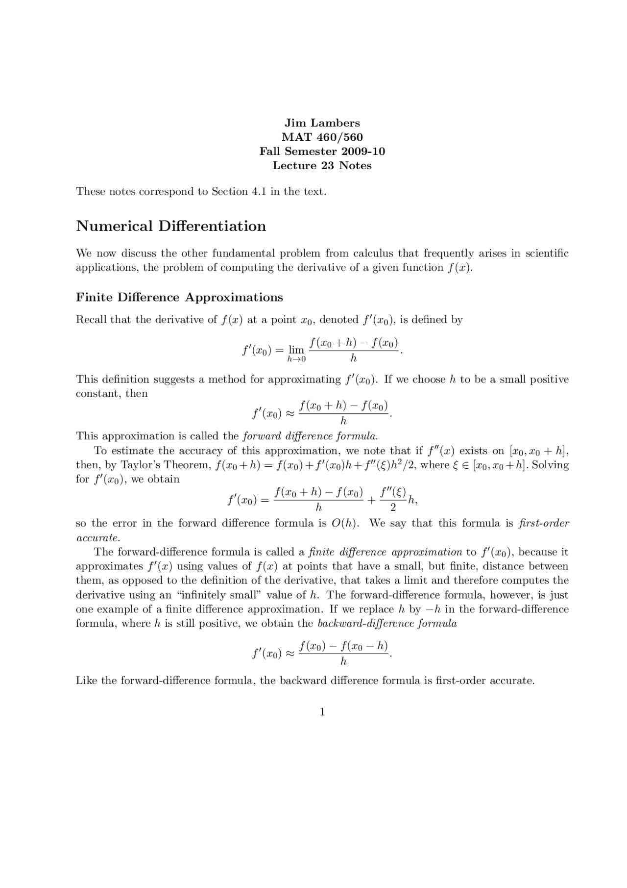 Numerical Differentiation: Finite Difference Approximation | MAT 460 ...