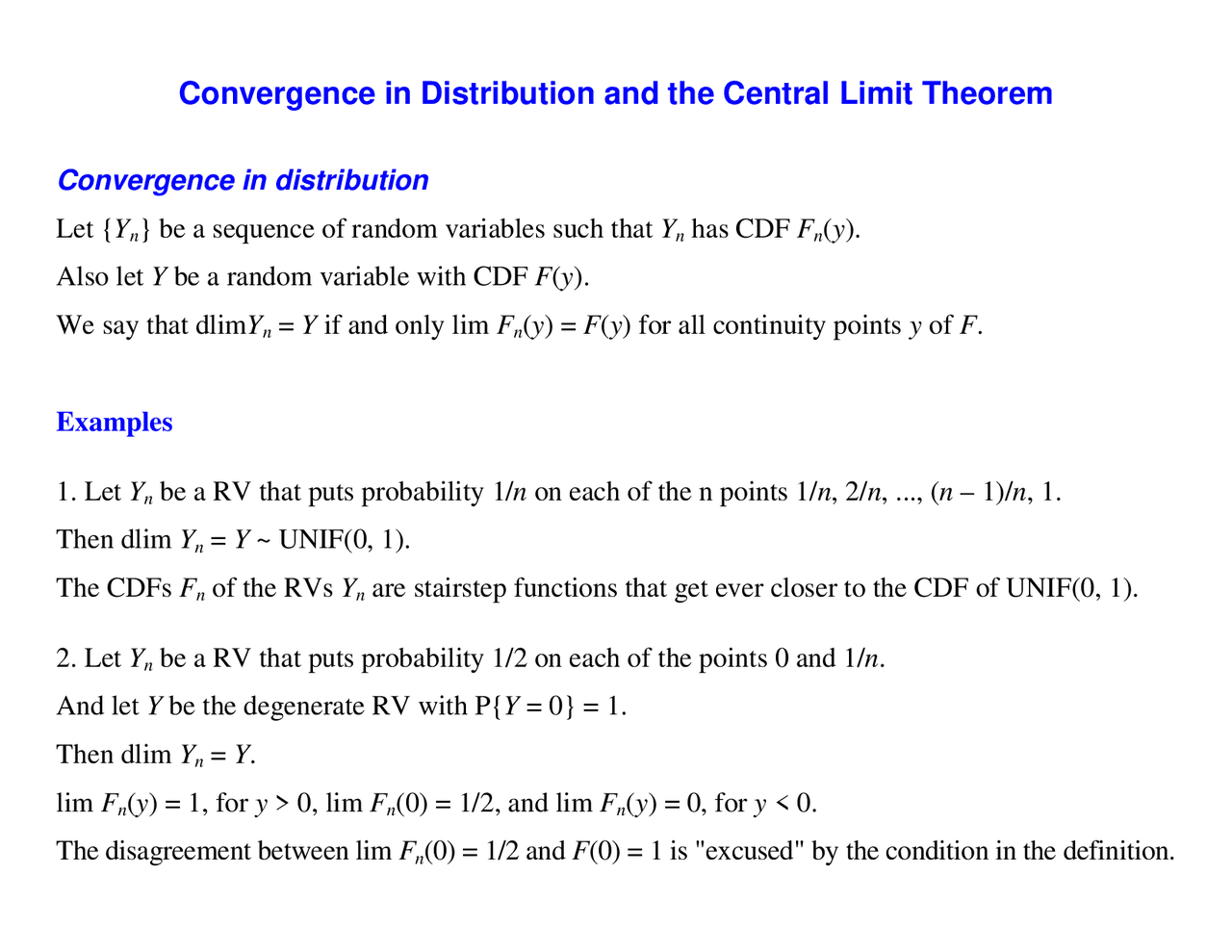 Convergence in the Distribution and the Central Limit Theorem | STAT ...