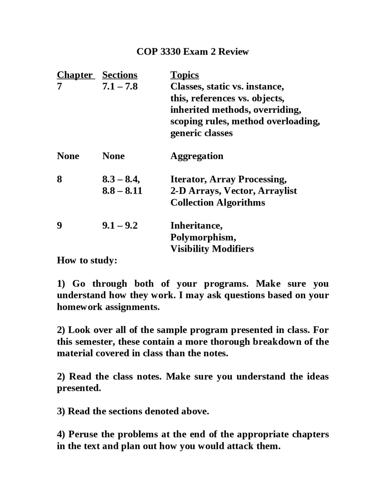 Exam 2 Review - Object Oriented Programming | COP 3330 - Docsity