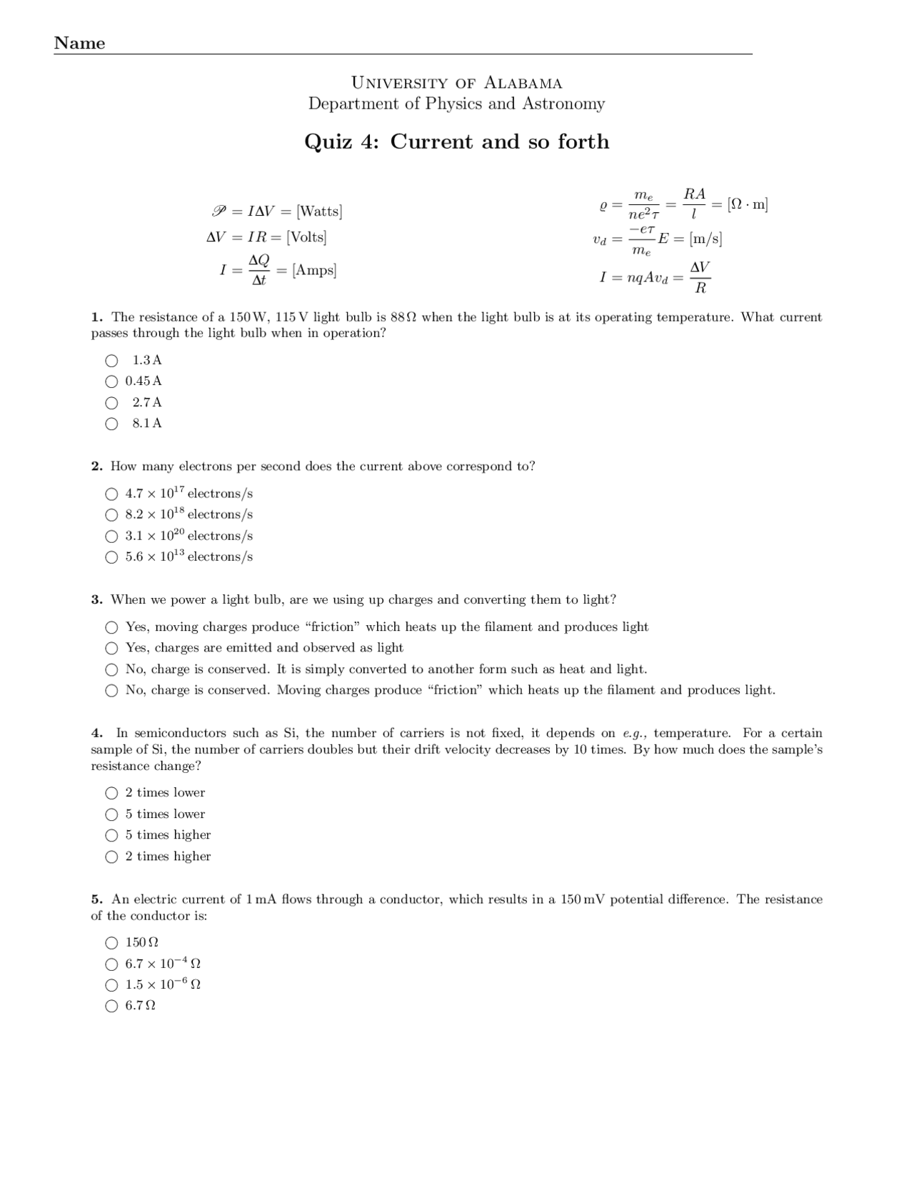 Multiple Choice Questions for Quiz 4 - General Physics II | PH 102 ...