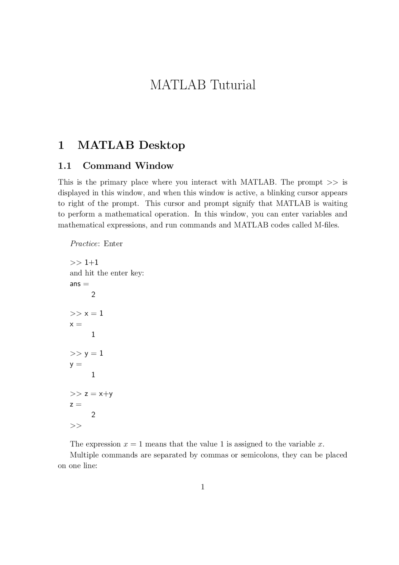 MATLAB Tutorial - Lecture Notes - Differential Equations | MATH 3331 ...