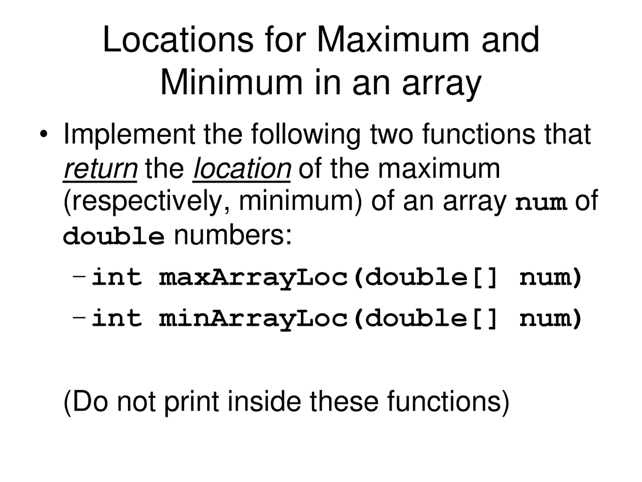 Notes on Locations for Maximum and Minimum in an Array | CSE 1001 - Docsity