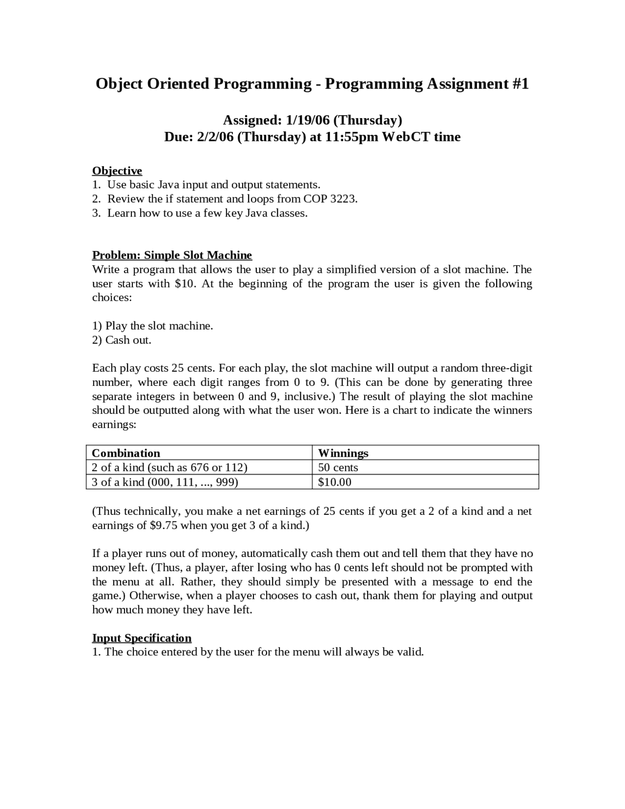 Object Oriented Programming - Programming Assignment 1 | COP 3330 - Docsity