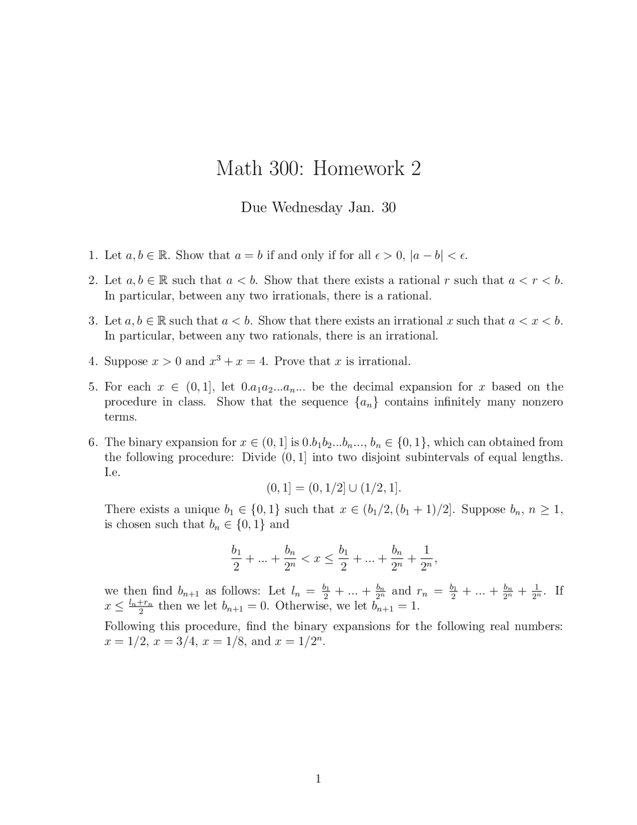 Math 300 Rutgers 6 Practice Problems on Topics in Analysis - Homework 2 | MATH 300 - Docsity