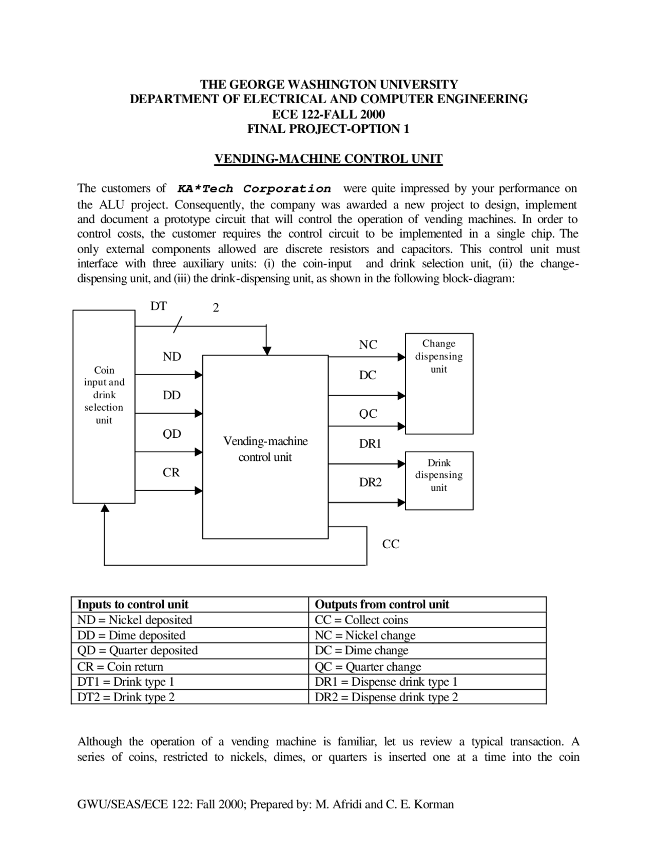 Vending Machine Control Unit Digital Electronics and Design Project