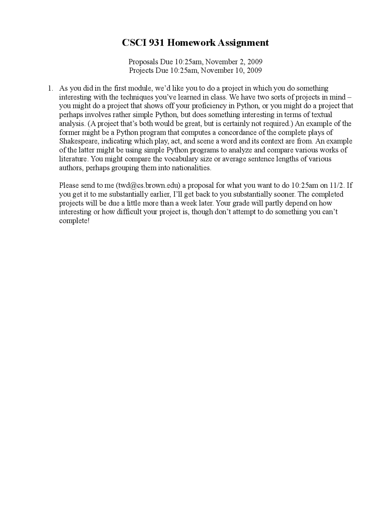 CSCI 931 Homework Assignment: Project Proposal for Textual Analysis or ...