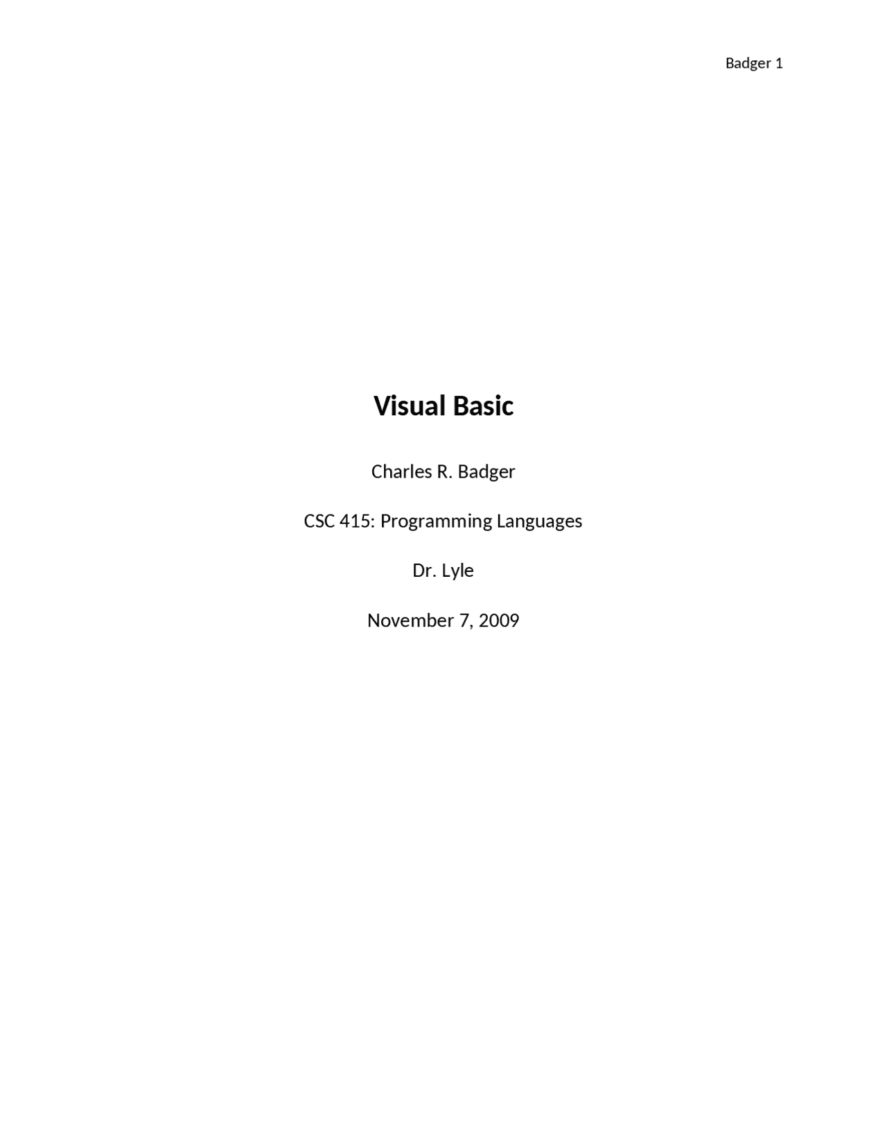 Visual Basic Programming Language - Project | CSC 415 - Docsity