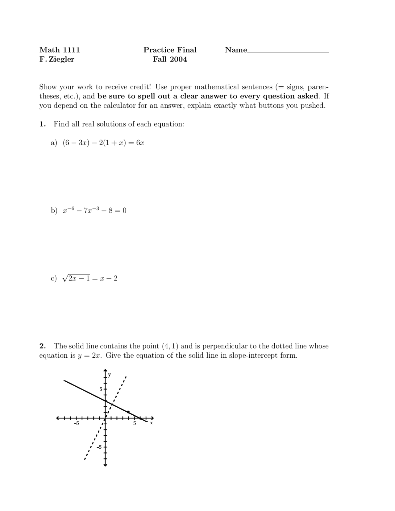 Practice Final Exam College AlgebraHybrid MATH 1111 Docsity