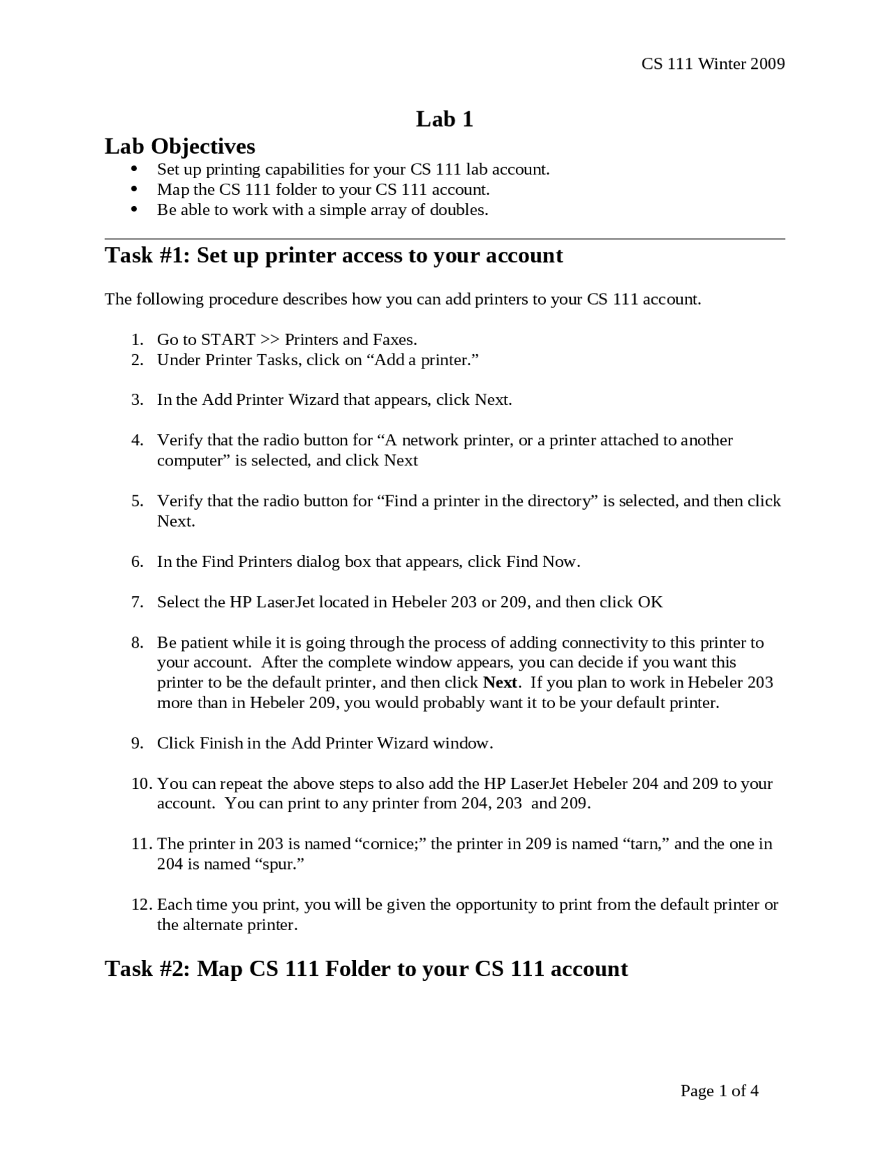 Laboratory 1 on Programming Fundamentals II | CS 111 - Docsity