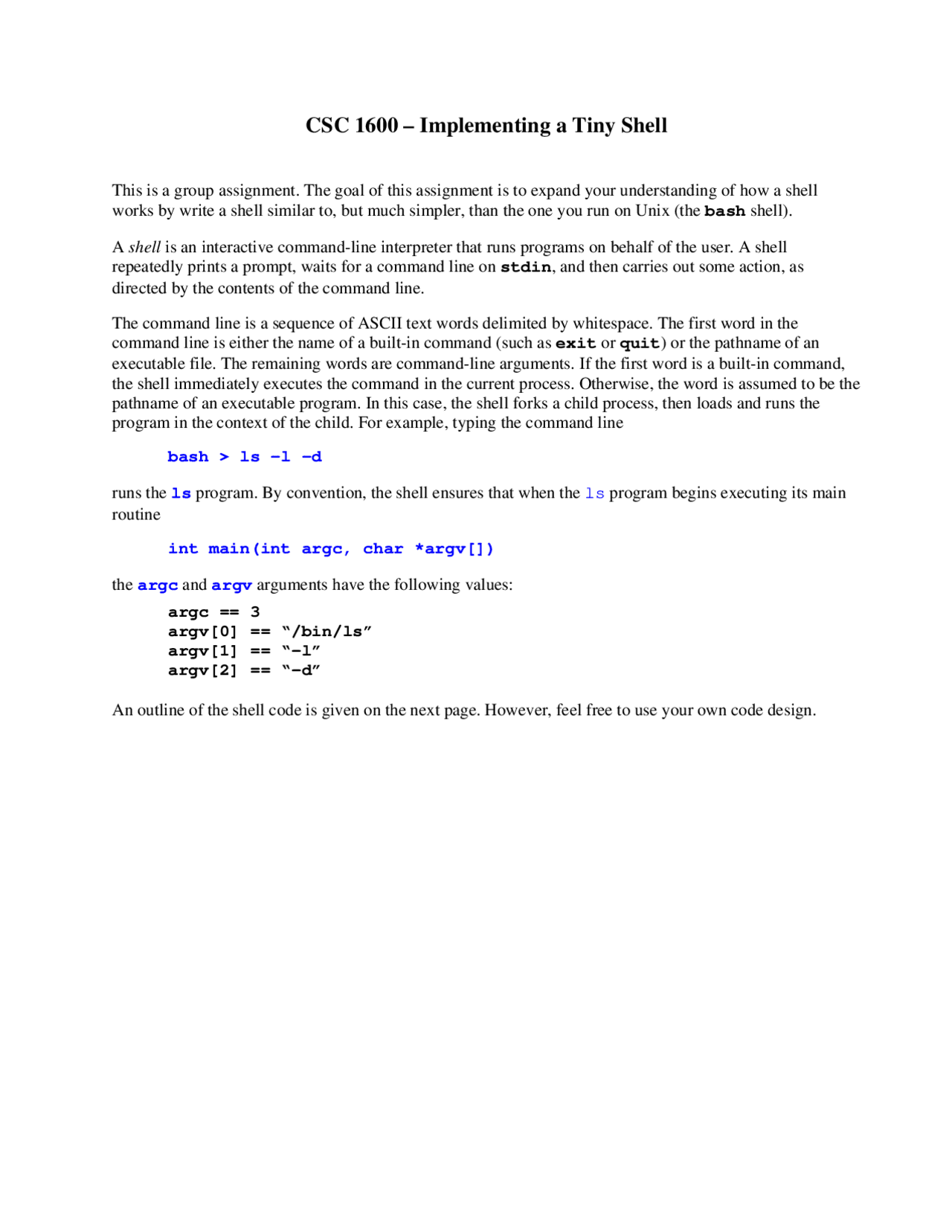 Implementing a Tiny Shell in Operating Systems - Assignment | CSC 1600 ...