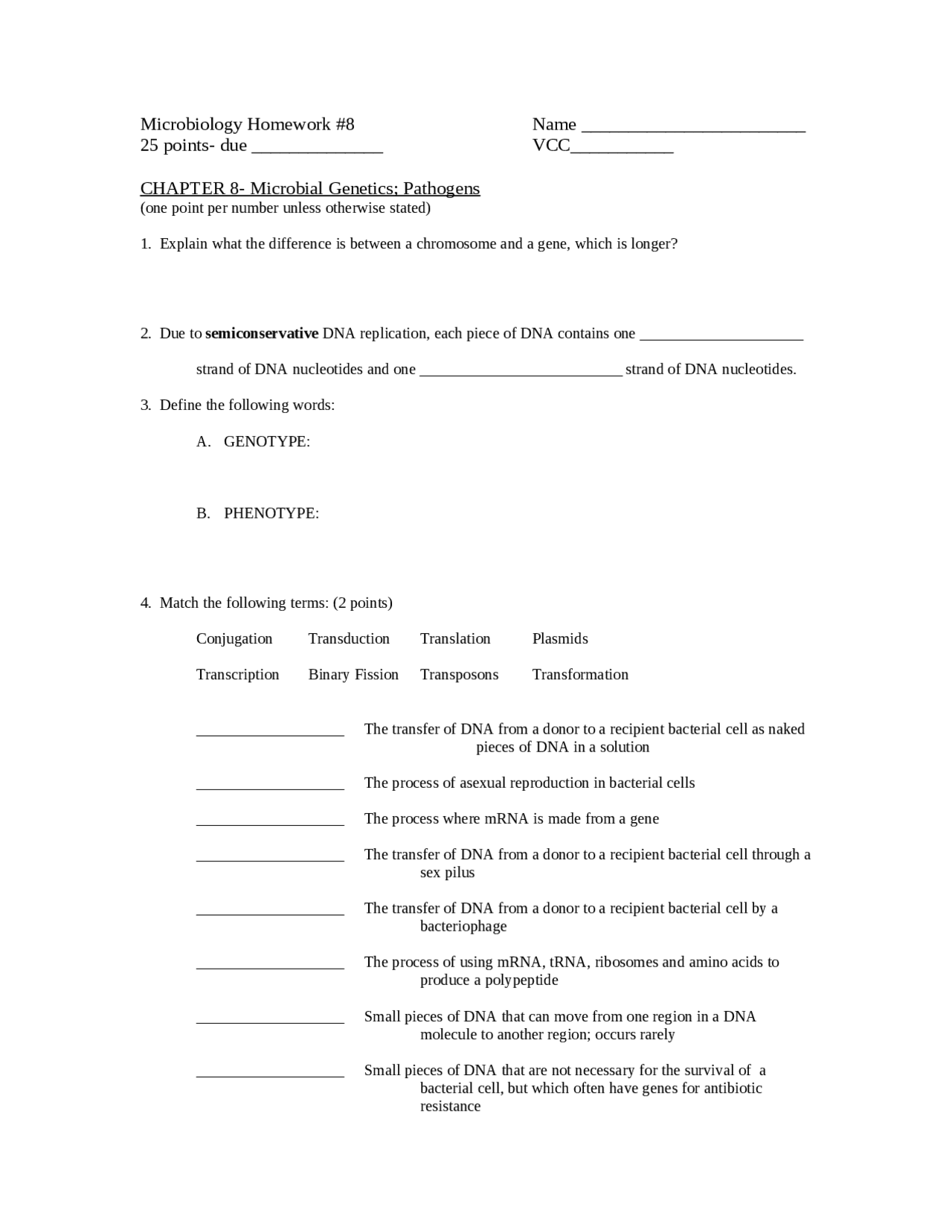 20 Questions on Microbial Genetics Pathogens | MCB 2010C - Docsity