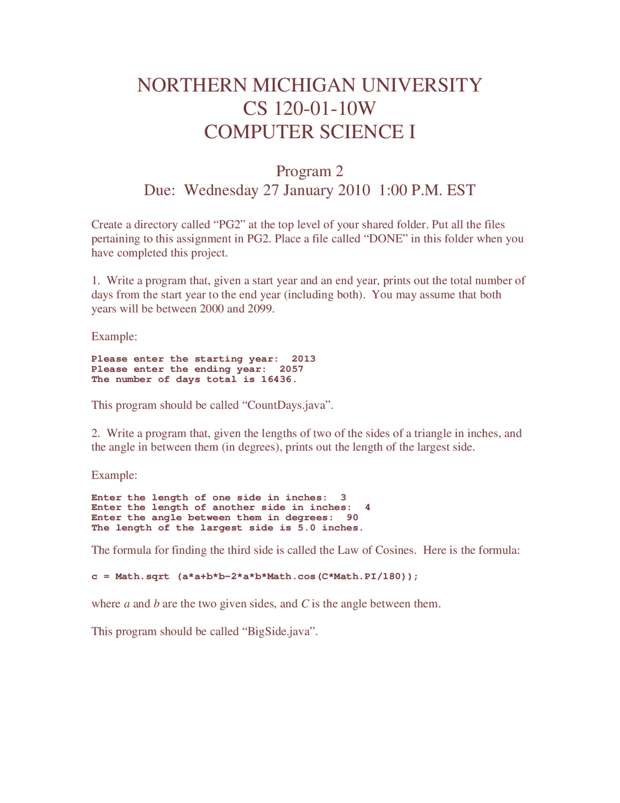 Introduction to Computer Science with Examples - Project 2 | CS 120 ...