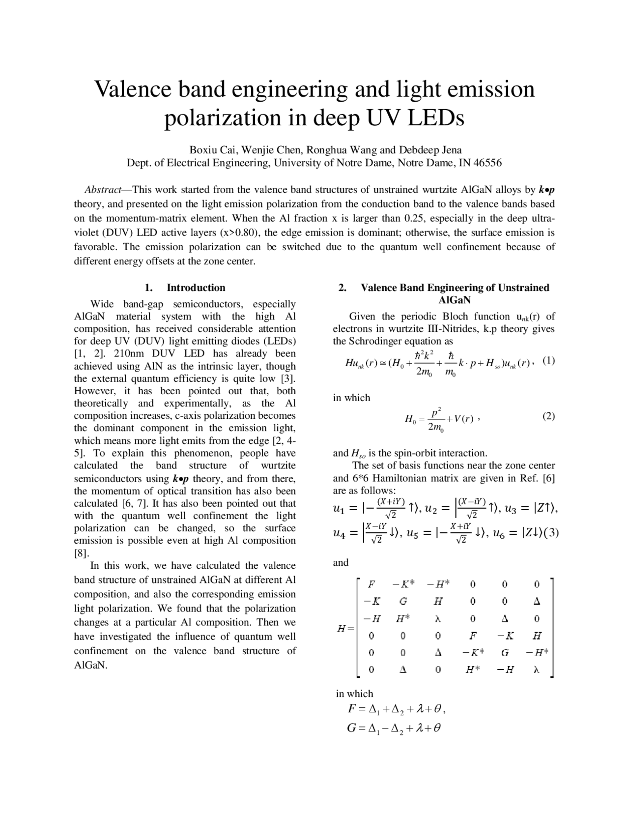 Valence Band Engineering and Light Emission Polarization in Deep UV LED ...