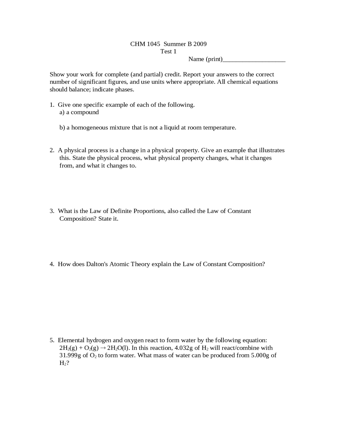 Test 1 Questions - General Chemistry and Qualitative Analysis I | CHM ...