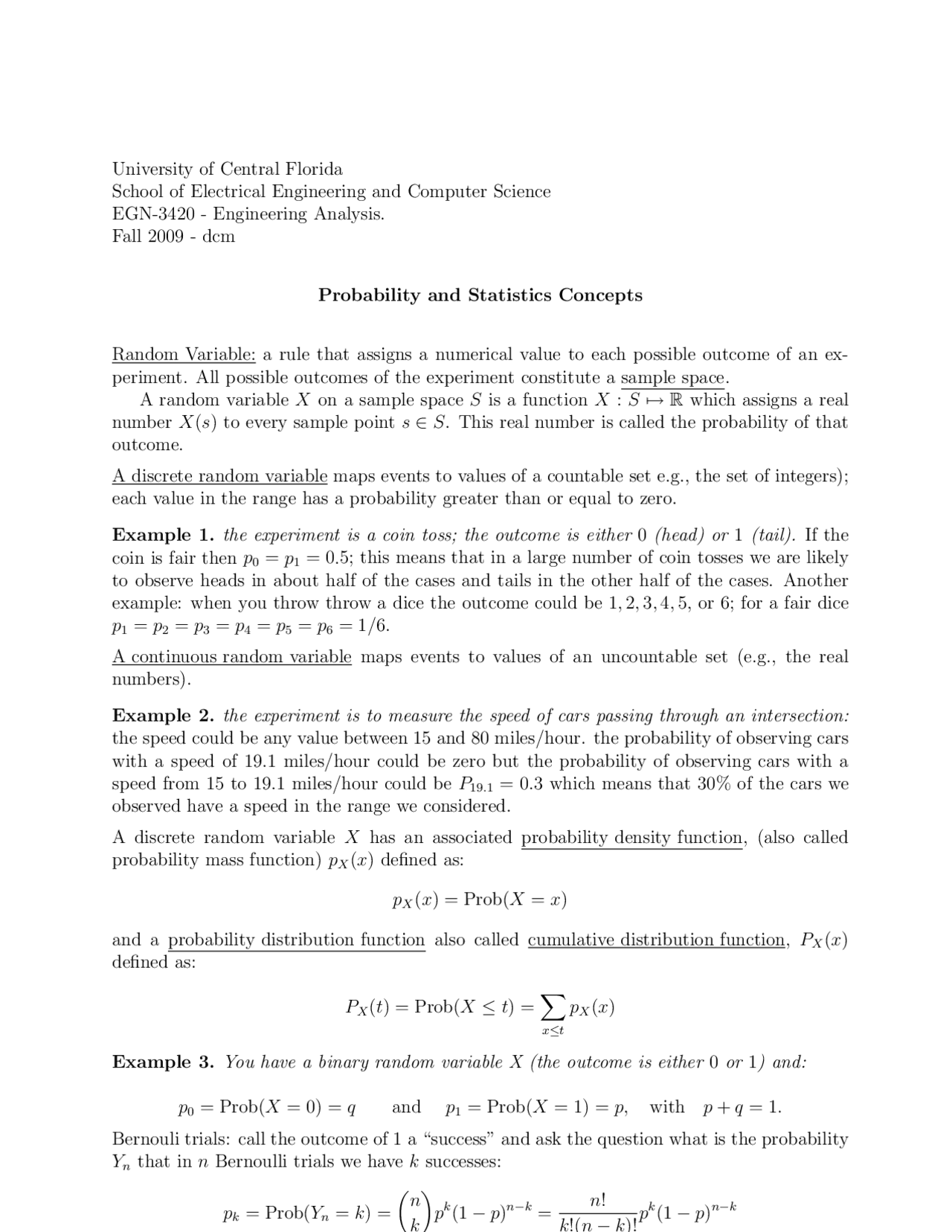 Notes on Probability and Statistical Concepts | EGN 3420 - Docsity