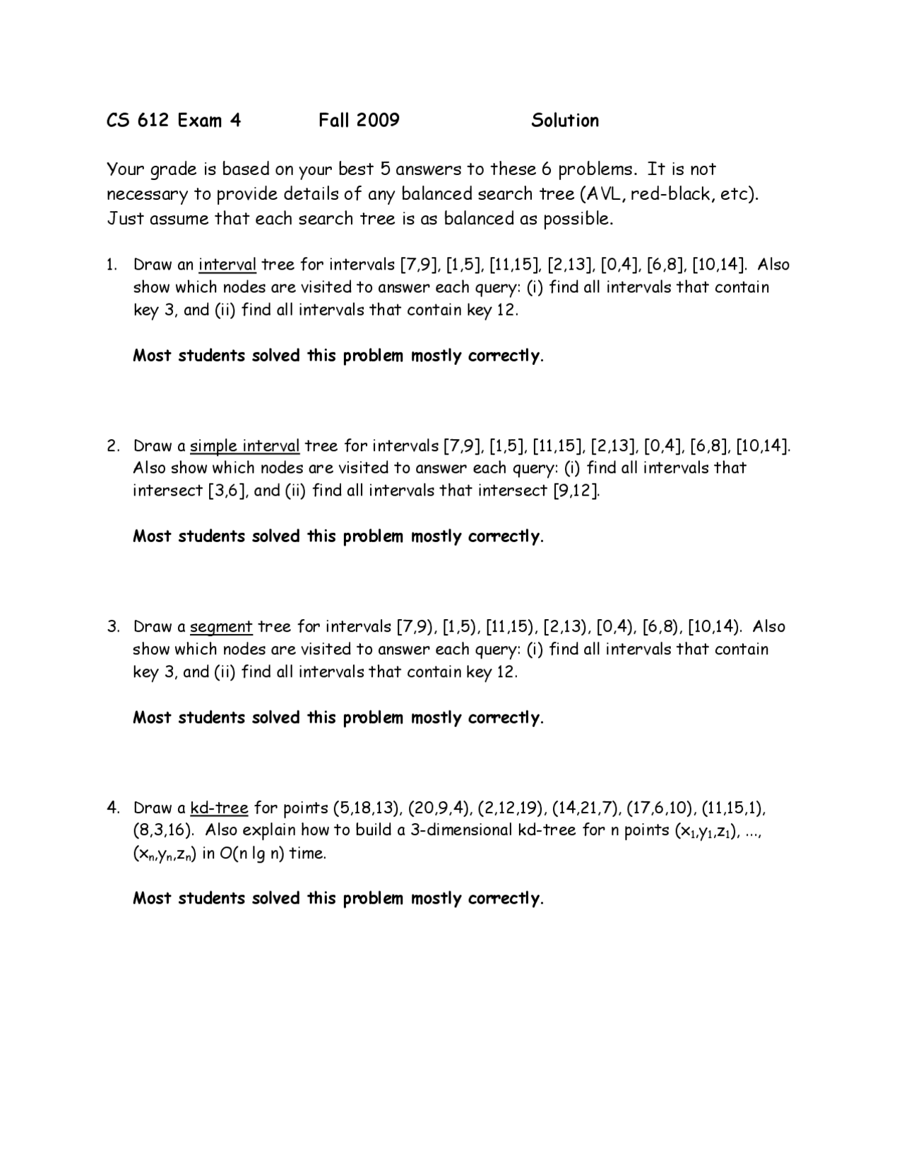 Exam 4 Solutions - Advanced Data Structures | CS 612 - Docsity