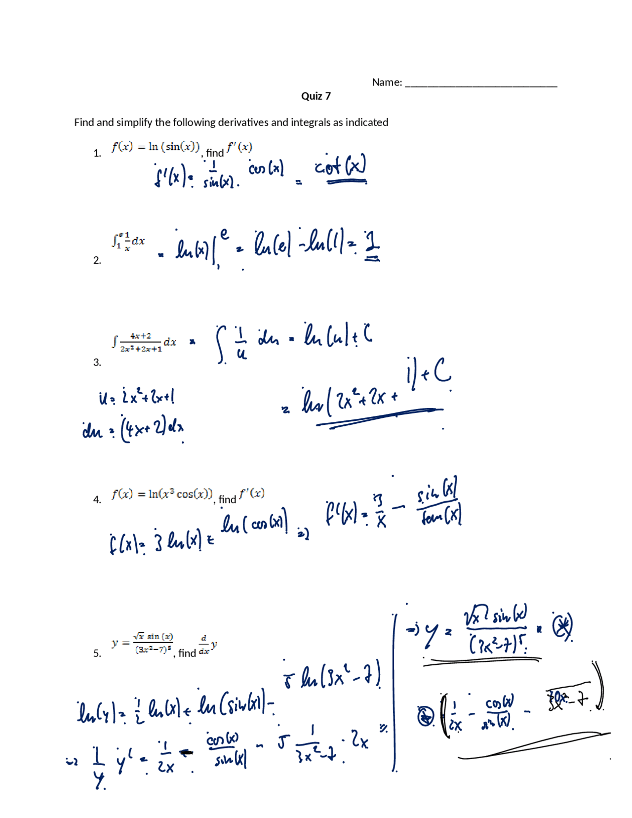 Calculus I Math Questions Quiz 7 Practice Problems - Calculus I | MATH 1401 | Quizzes Calculus ...