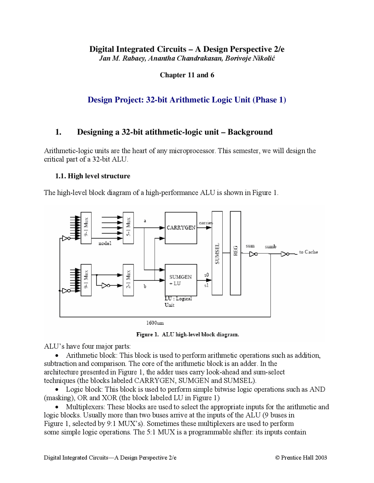 Digital Integrated Circuits: A Design Perspective - Project | ECE 126 ...