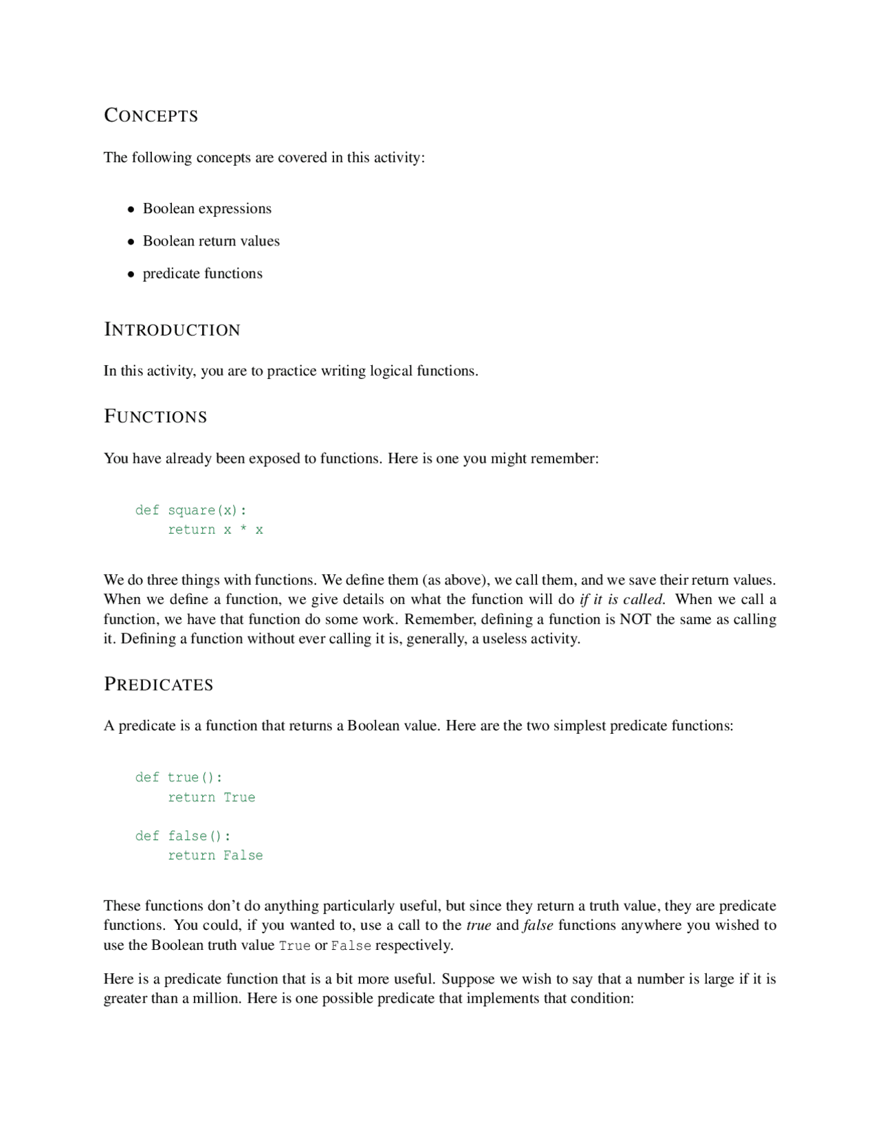 Notes on Boolean Expressions and Return Values - Programming I | CS 150 ...