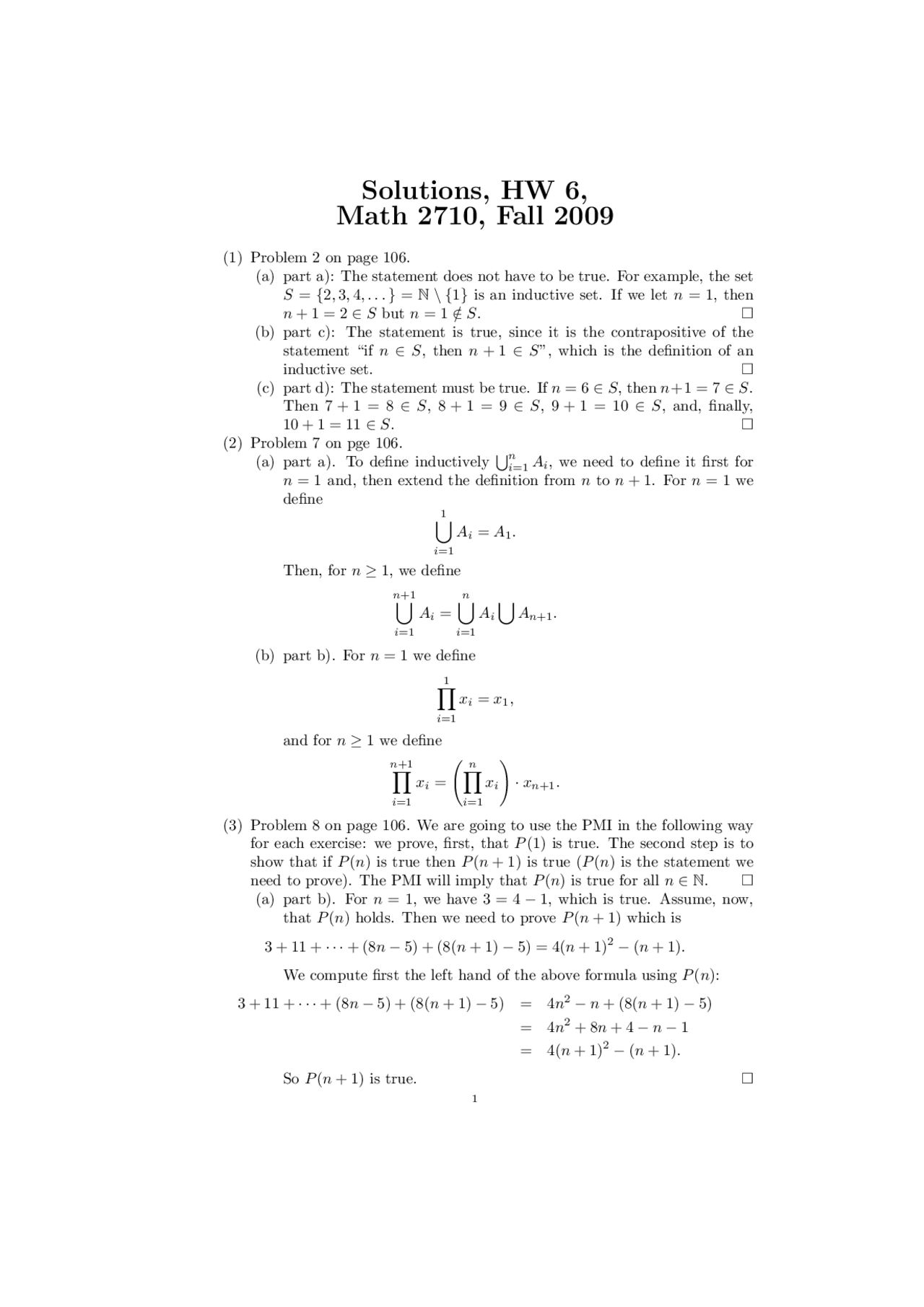 Assignment 6 Solutions Transition to Advanced Mathematics MATH 2710