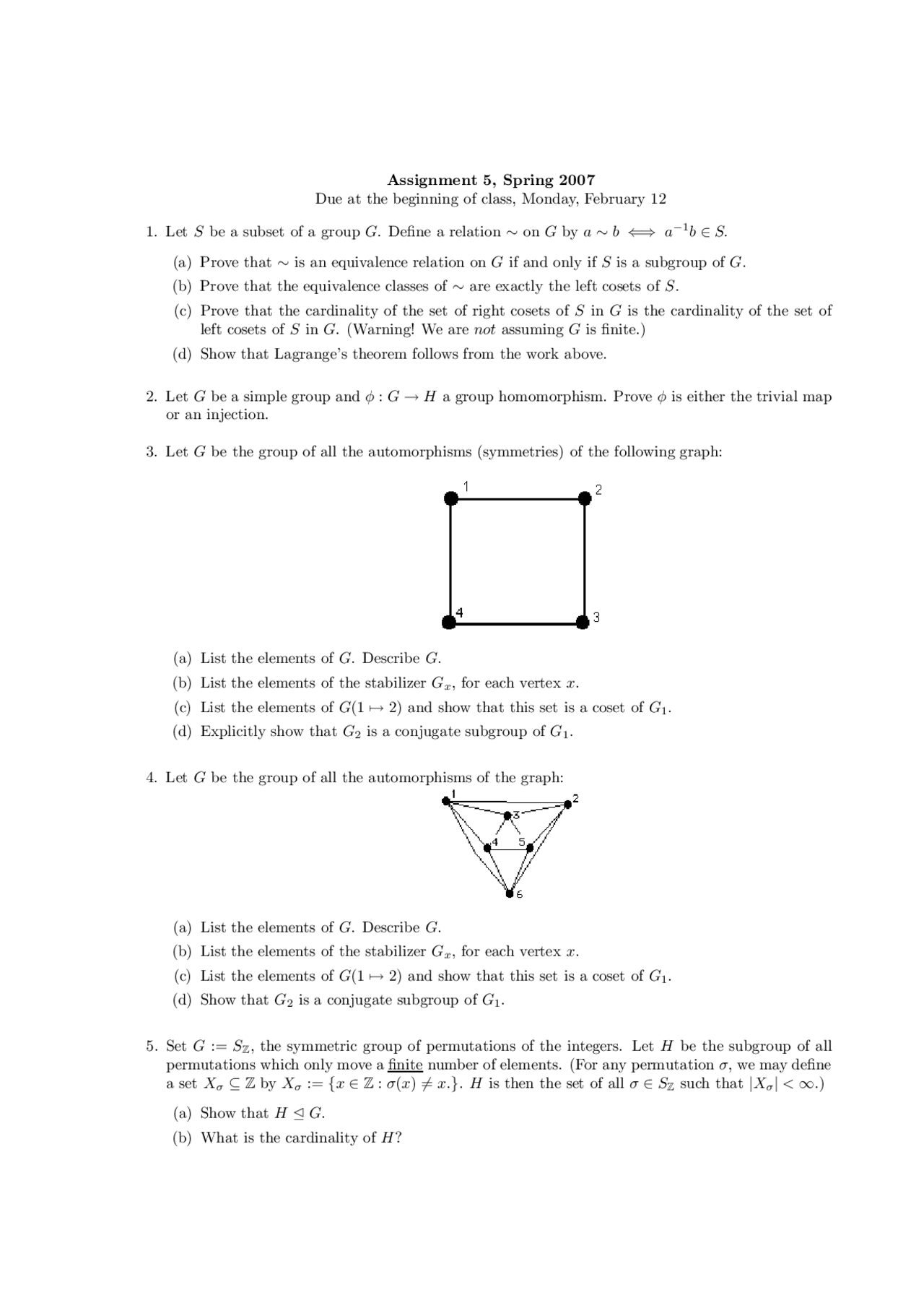 Questions on Theory of Groups - Assignment 5 | MTH 623 - Docsity