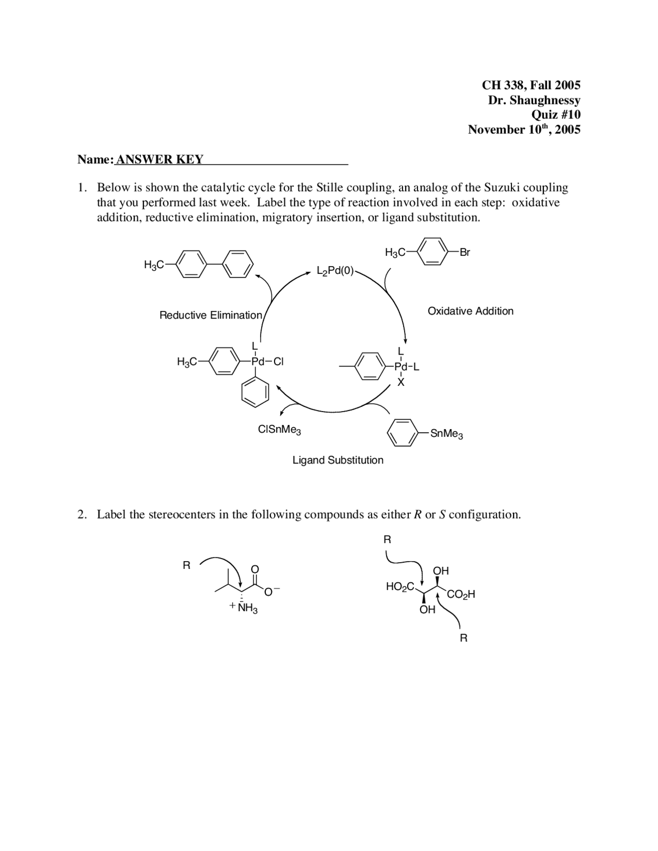 Quiz 10 with Solutions Elementary Organic Chemistry Laboratory II
