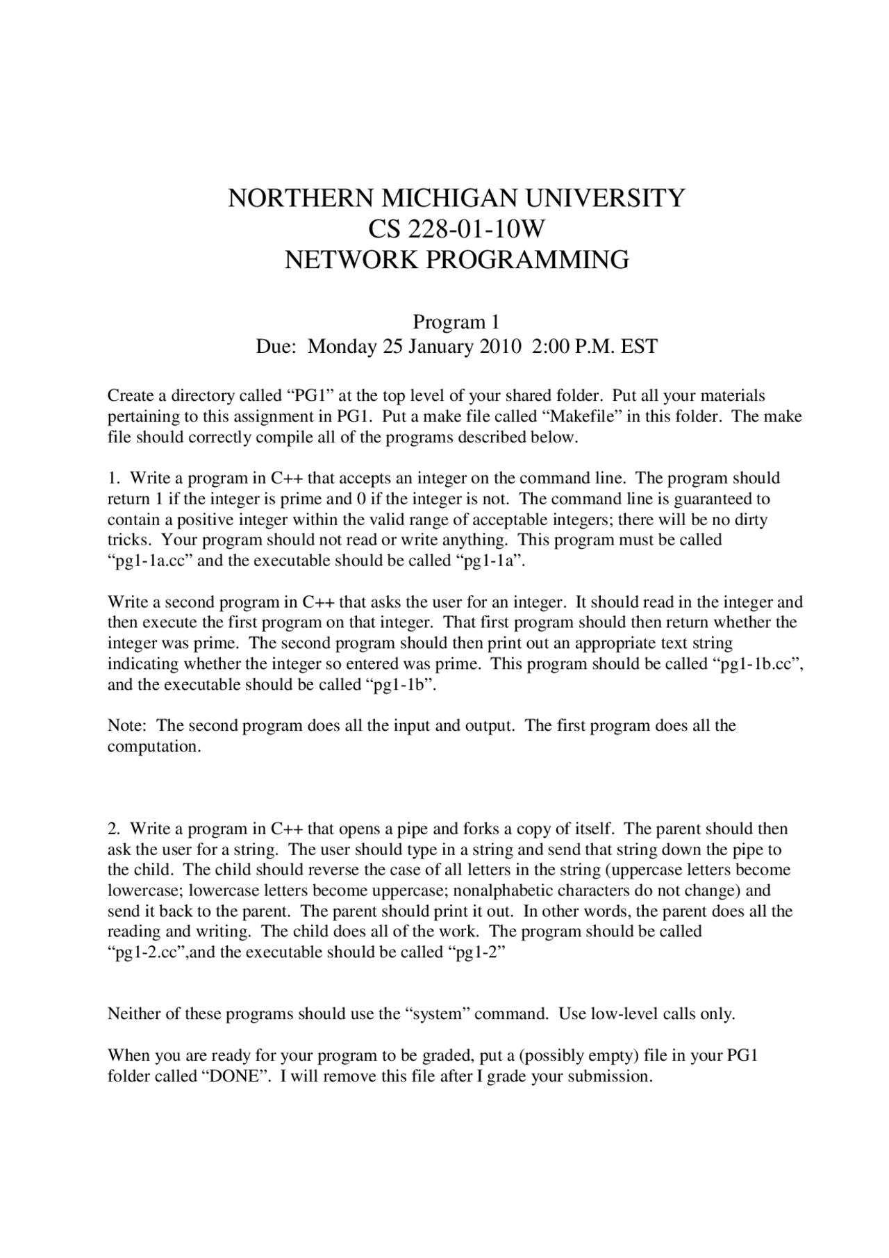 Introduction to Network Programming - Assignment 1 | CS 228 - Docsity