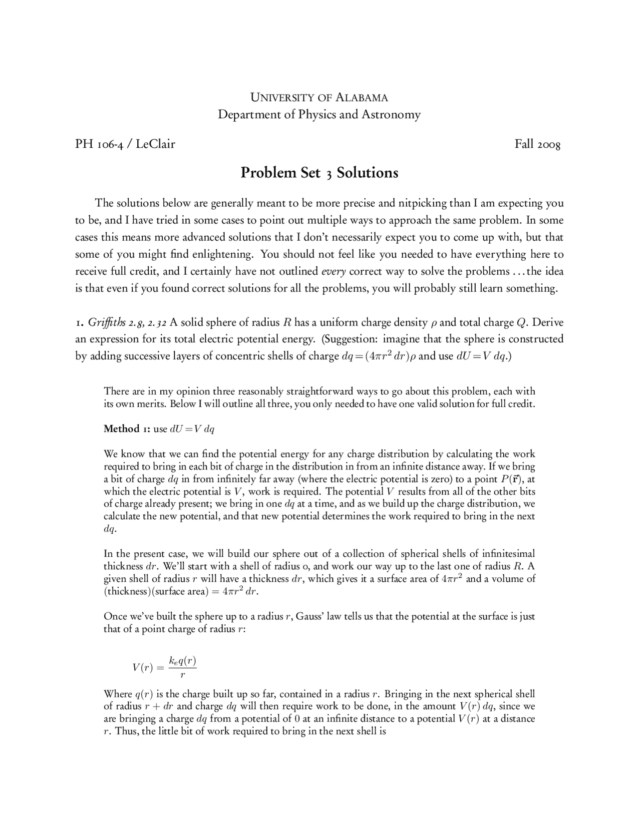 General Physics with Calculus II - Problem Set 3 Solutions | PH 106 ...