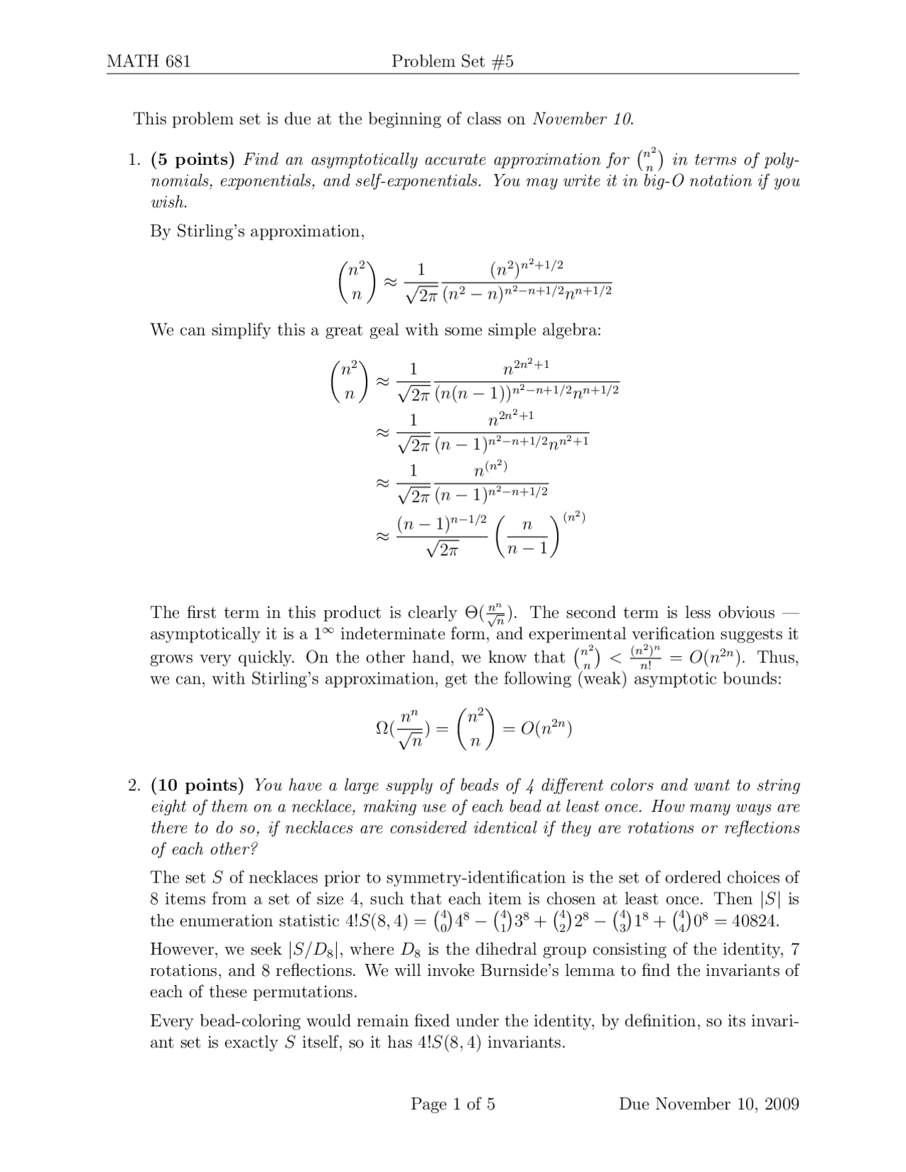 MATH 681: Asymptotic Approximations, Combinatorics, and Icosohedron ...