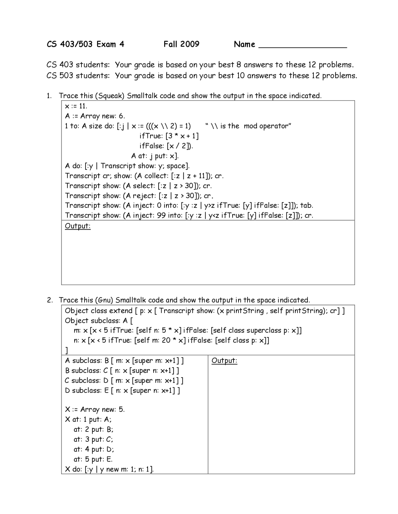 Computer Science in Exam 4 Programming Languages | CS 503 - Docsity