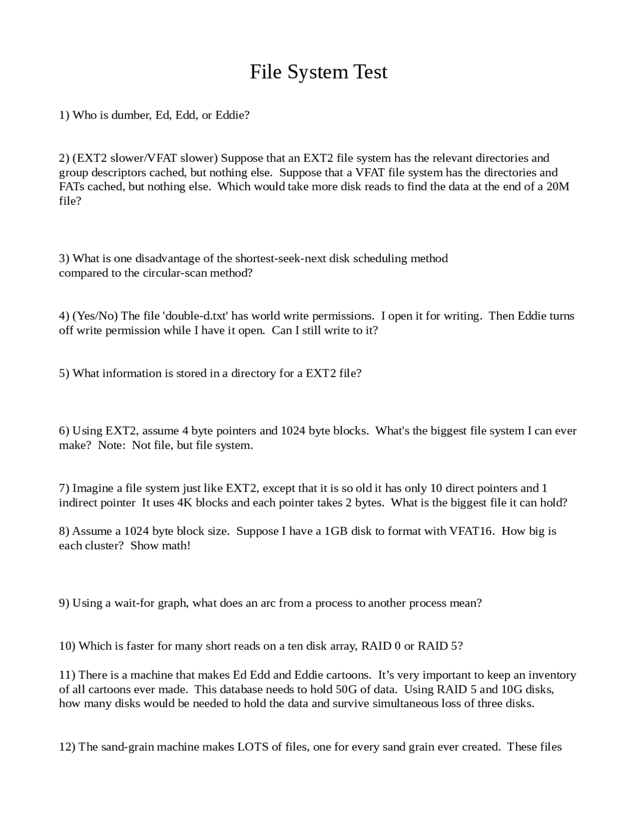 20 Questions on File System in Operating Systems Exam 1 CS 426
