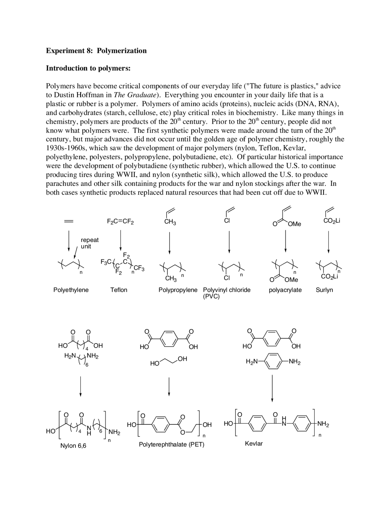 Polymerization - Lab Experiment 8 | CH 338 - Docsity