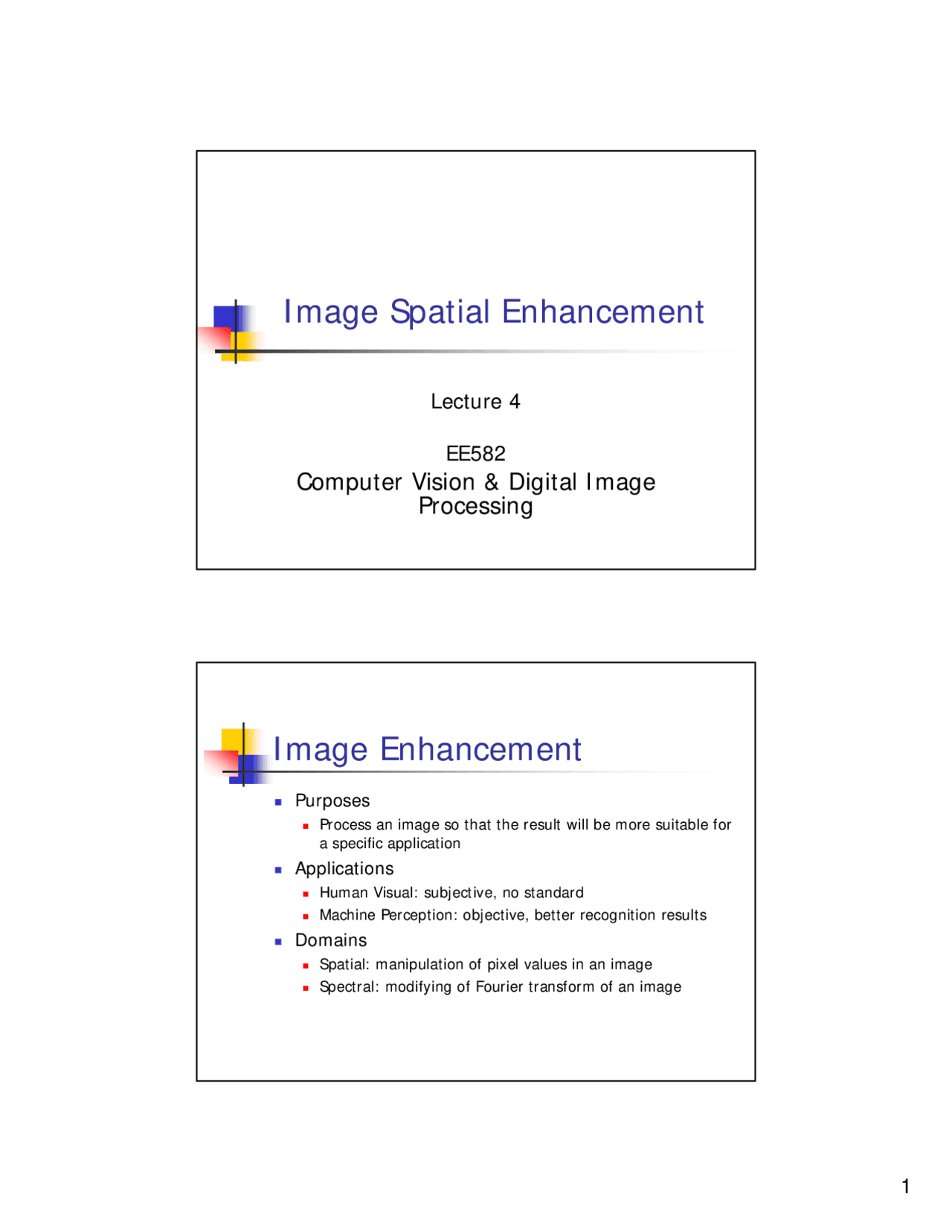 Computer Vision and Digital Image Processing - Lecture Slides | ECE 582 ...
