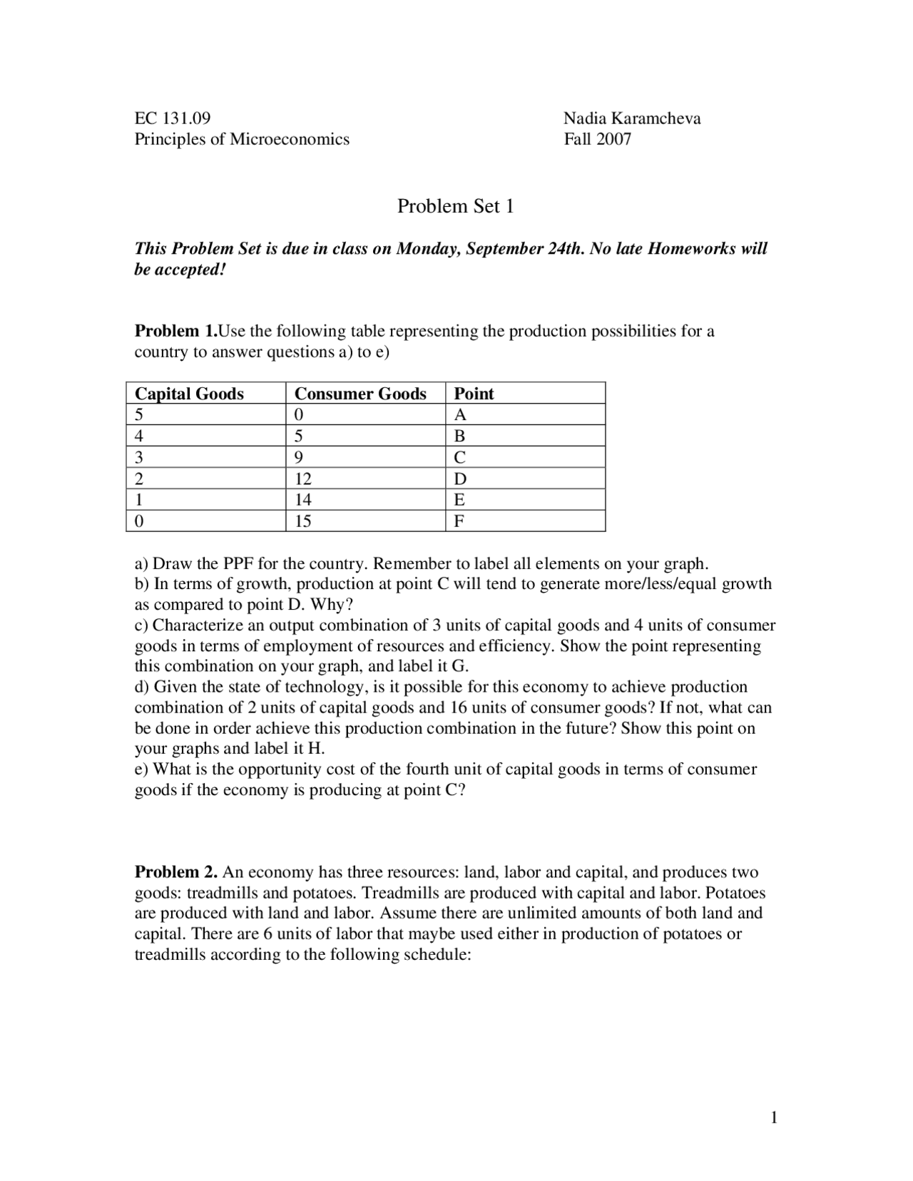Problem Set I Principles Of Economics I Microeconomics Ec 131 Docsity Problem Set I Principles Of Economics I Microeconomics Ec 131 Docsity