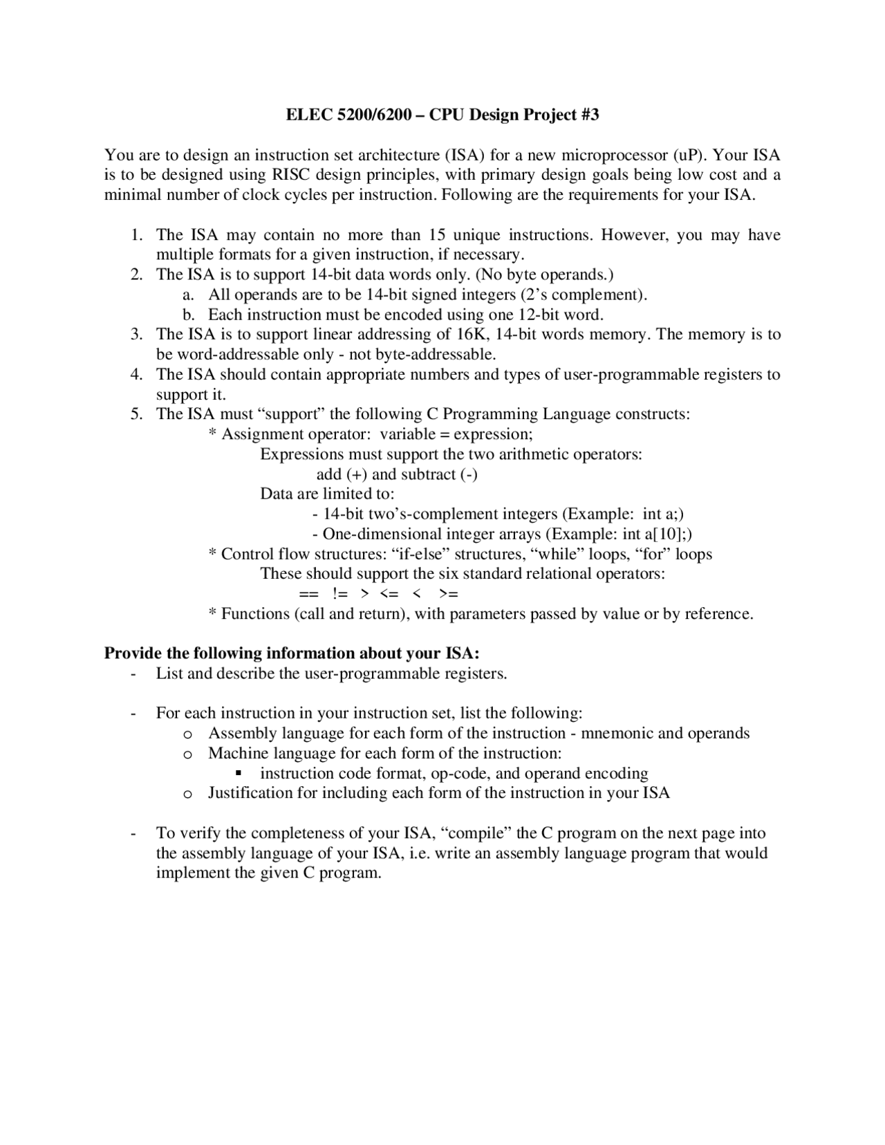 Computer Architecture and Design - CPU Design Project 3 | ELEC 5200 ...