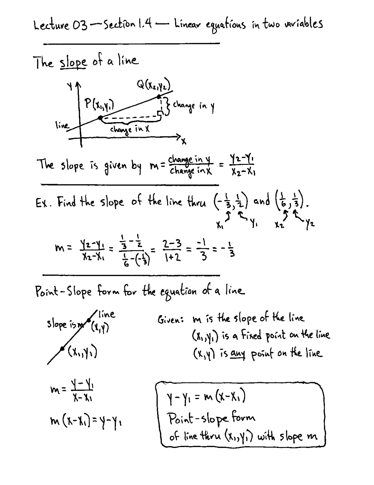 Handwritten Notes on Linear Equations in Two Variables | MATH 1315 ...
