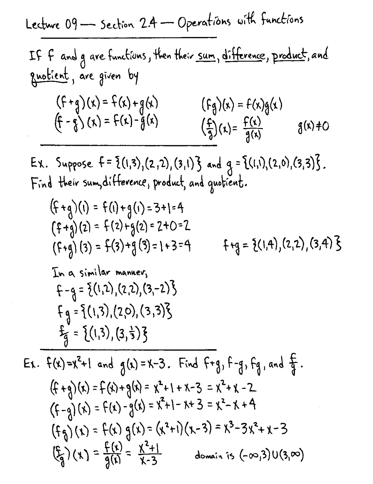 Operations with Functions - Handwritten Notes | MATH 1315 - Docsity