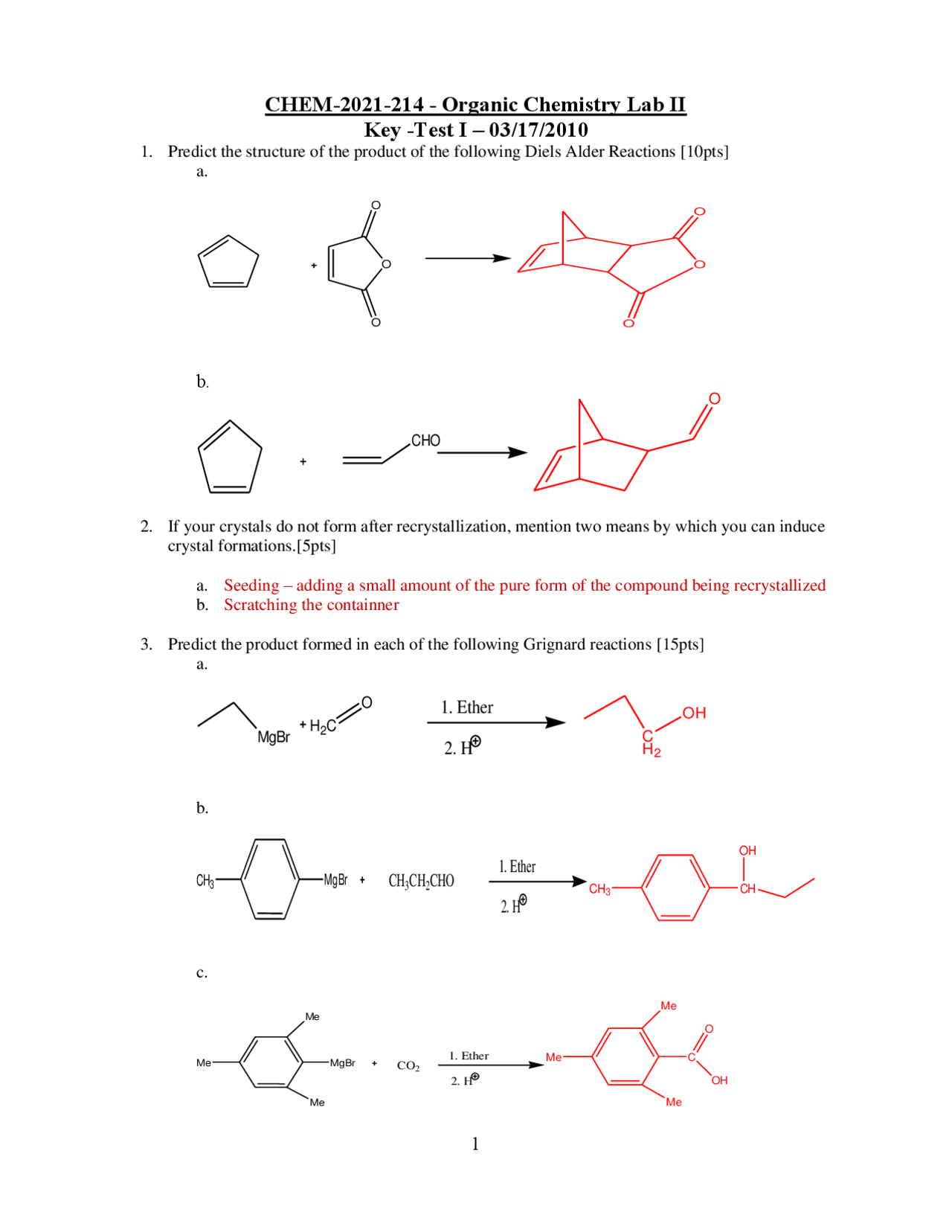 8 Solved Questions on Organic Chemistry Laboratory II - Exam 1 | CHEM ...