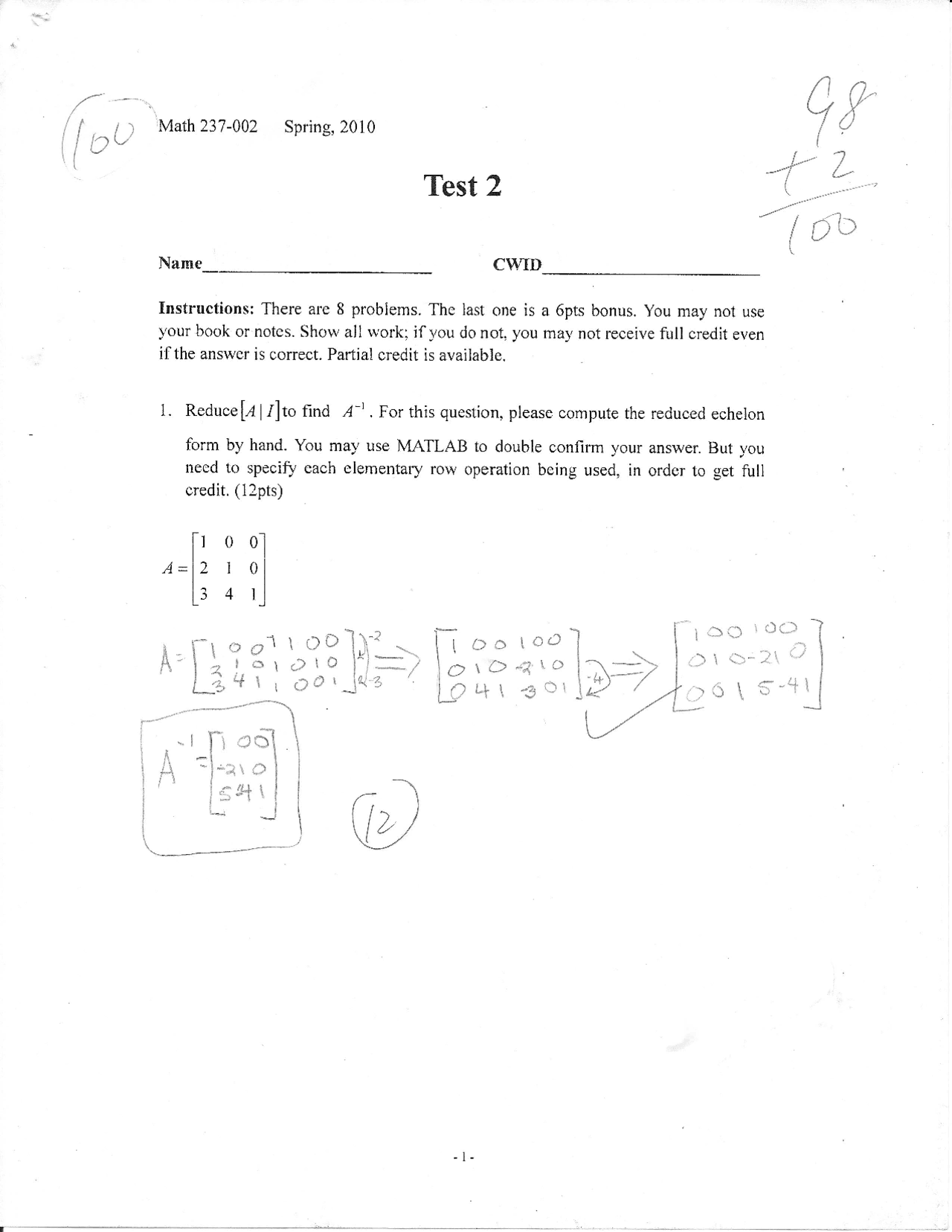 8 Problems with Solutions in Test 2 | Applied Matrix Theory | MATH 237 ...