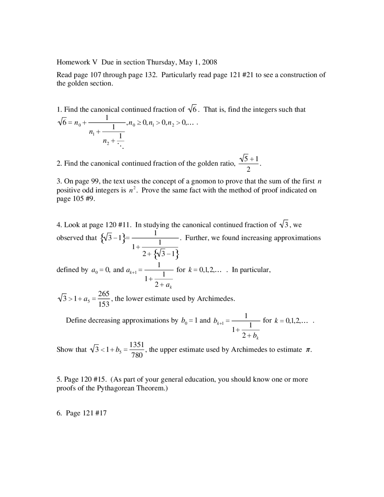 Homework 5 Questions - History of Mathematics | MATH 163 - Docsity