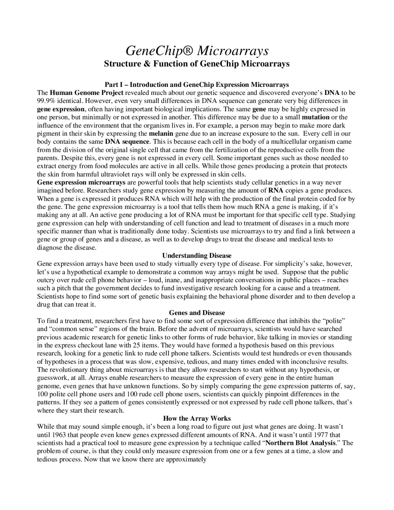 Structure and Function of Gene Chip Microarrays - Project Report | BIO ...