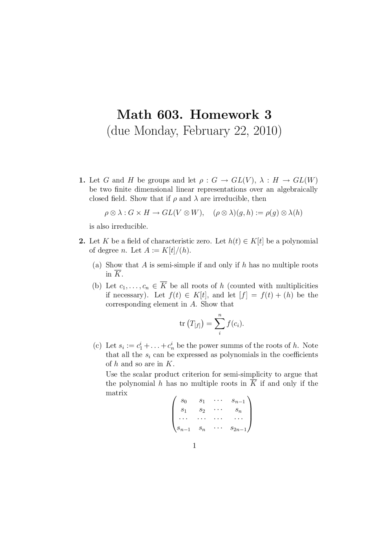 4 Questions On Assignment 3 For Algebra Math 603 Docsity