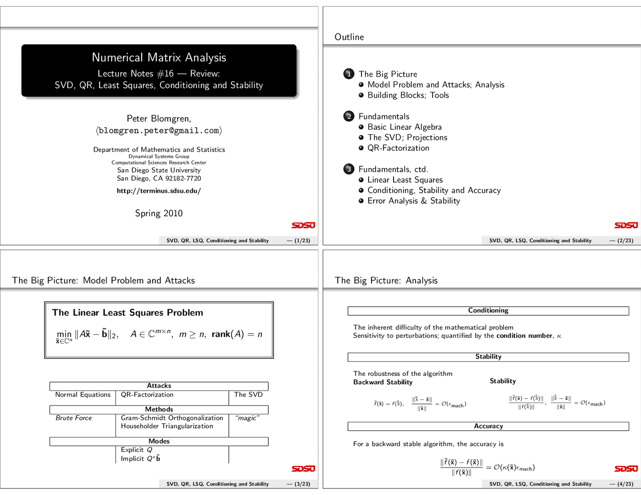 SVD, QR, Least Squares, Conditioning and Stability - Lecture Slides ...