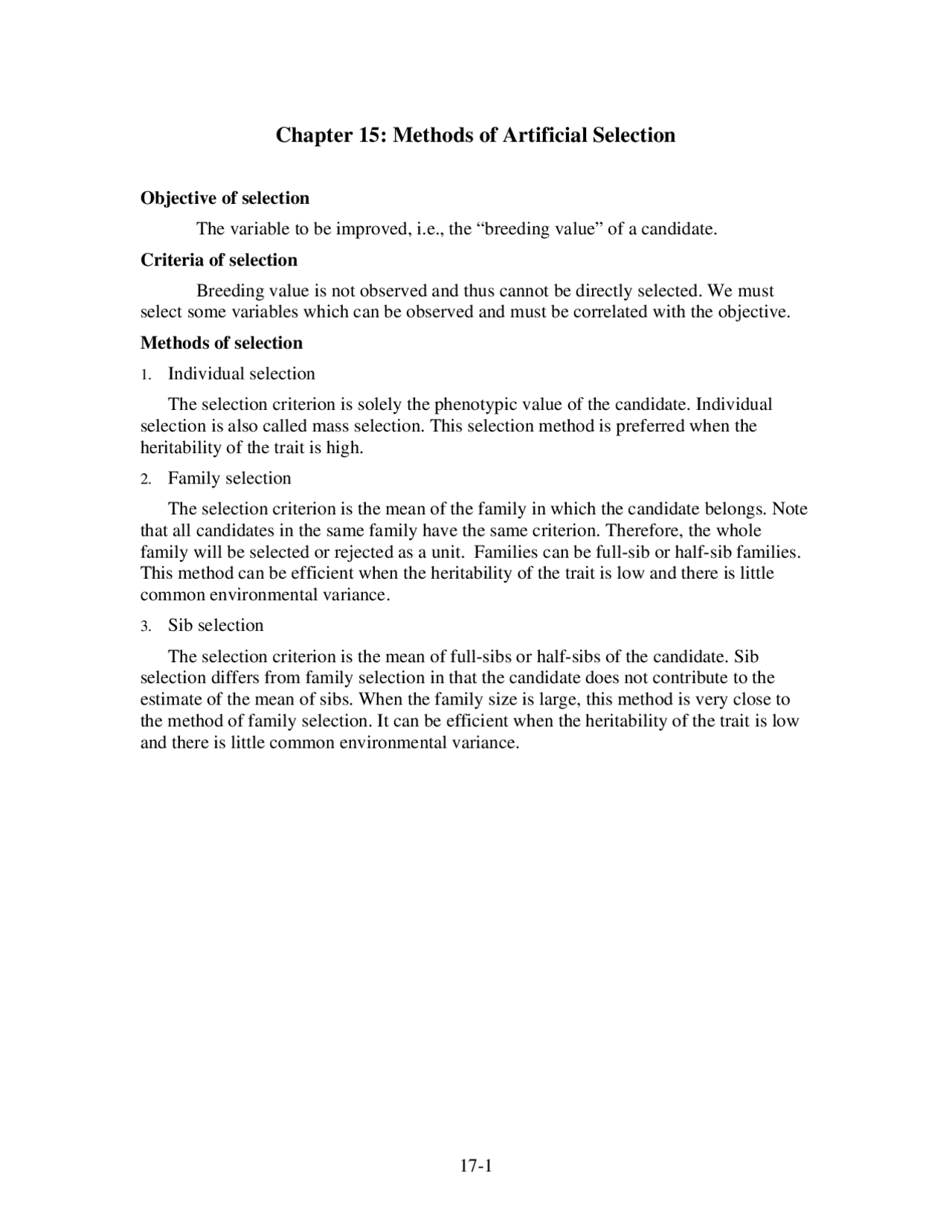 Methods of Artificial Selection Lecture Notes BPSC 148 Docsity