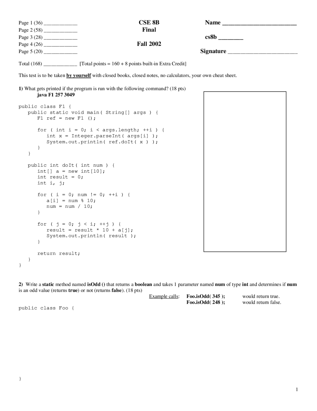 Fill-in the Blanks of Computer Science - Final Exam | CSE 8B | Exams ...