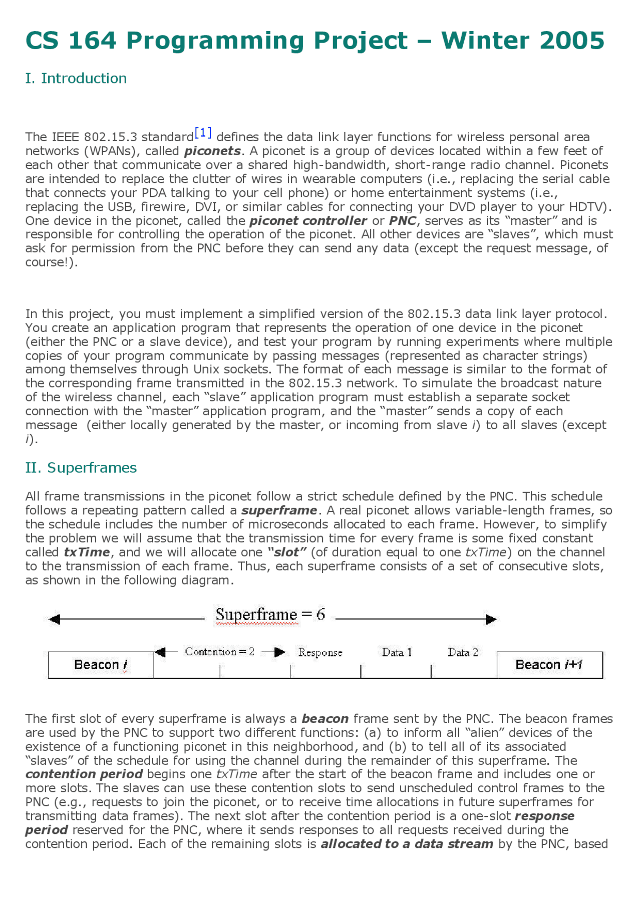 Programming Project - Computer Networks | CS 164 - Docsity